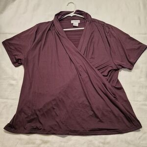 The Paragon womens 3X burgundy wrap short sleeve shirt VGUC